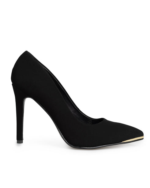Zapatilla Negra Stilettos Tira Oro 79058